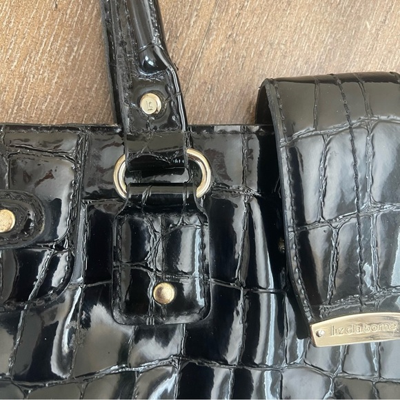 Vntg Liz Claiborne Black Crocodile Embossed Baguette Bag Shoulder Y2K 90’s - Picture 5 of 11